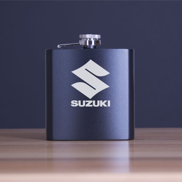 Custom Engraved Suzuki - Personalized 6oz Matte Black Powder Coated Stainless Steel FSK602