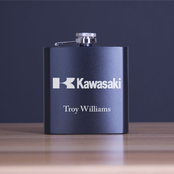 Custom Engraved Kawasaki - Personalized 6oz Matte Black Powder Coated Stainless Steel FSK602