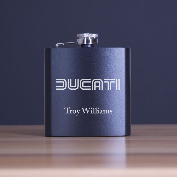 Custom Engraved Ducati - Personalized 6oz Matte Black Powder Coated Stainless Steel FSK602