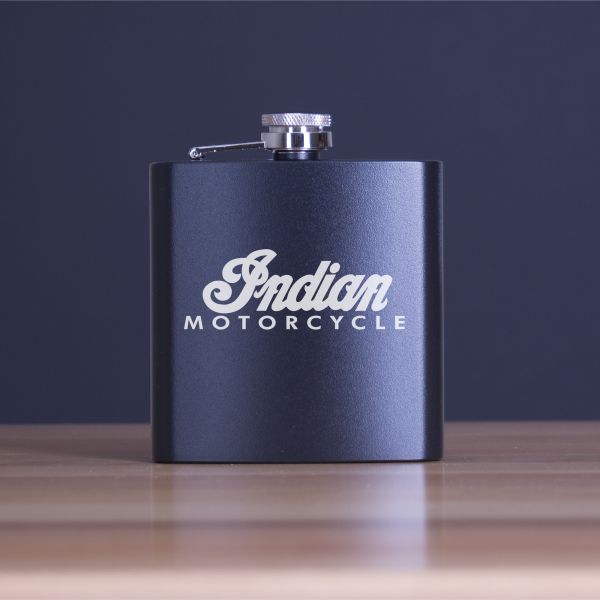 Custom Engraved Indian Motorcycle - Personalized 6oz Matte Black Powder Coated Stainless Steel FSK602
