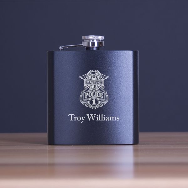 Custom Engraved Motor Harley Davidson Cycles Police 1 - Personalized 6oz Matte Black Powder Coated Stainless Steel FSK602