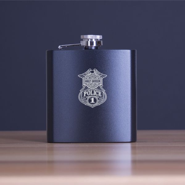 Custom Engraved Motor Harley Davidson Cycles Police 1 - Personalized 6oz Matte Black Powder Coated Stainless Steel FSK602
