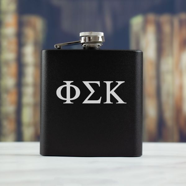 Personalized 6oz Matte Black Powder Coated Stainless Steel FSK602 Custom Engraved Phi Sigma Kappa