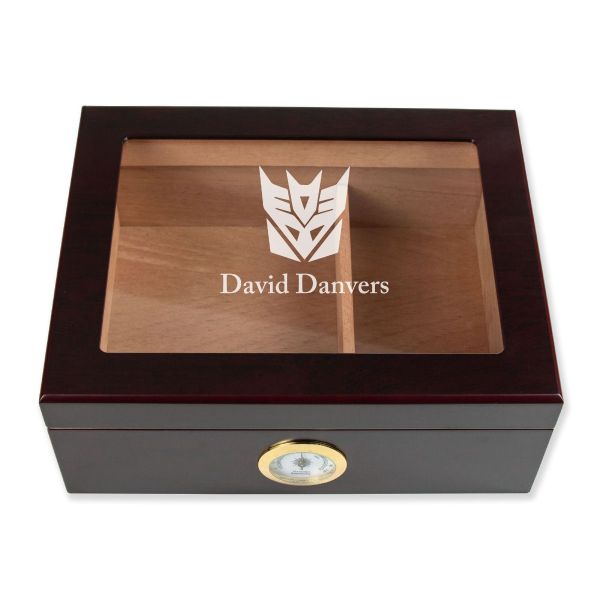 Personalized Cigar Humidor - Engraved Transformers Decepticons Logo Design