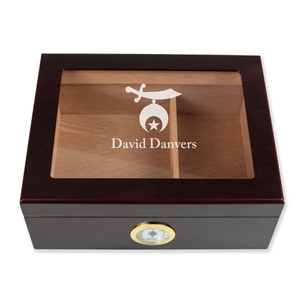 Personalized Cigar Humidor - Engraved Modern Shriners Logo Design