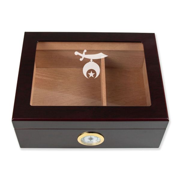 Personalized Cigar Humidor - Engraved Modern Shriners Logo Design