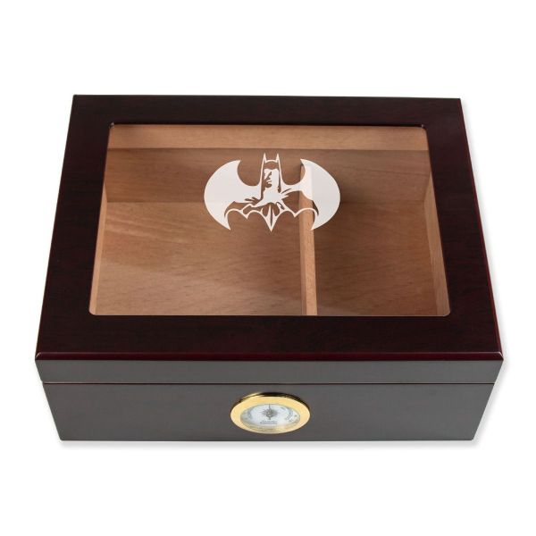 Personalized Cigar Humidor - Engraved Batman and Silhouette Logo Design - Man Cave Gift Ideas - Gifts For Him