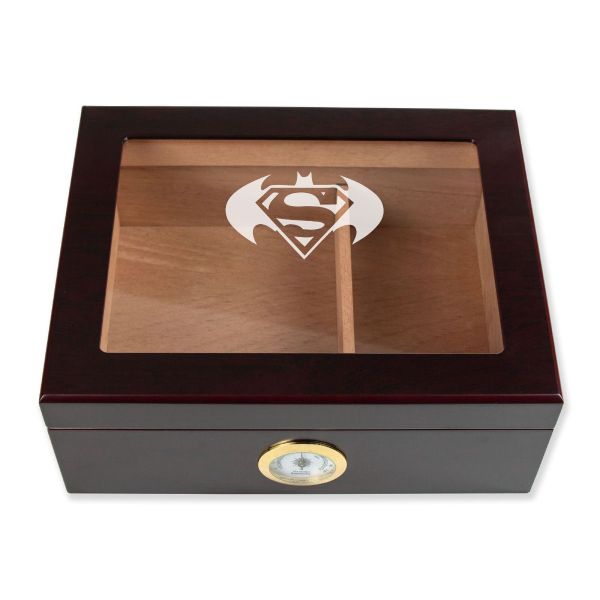 Personalized Cigar Humidor - Engraved Batman and Superman Logo Design - Man Cave Gift Ideas - Gifts For Him