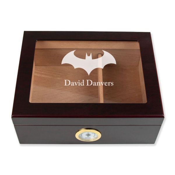 Personalized Cigar Humidor - Engraved Batman Modern Logo Design - Man Cave Gift Ideas - Gifts For Him