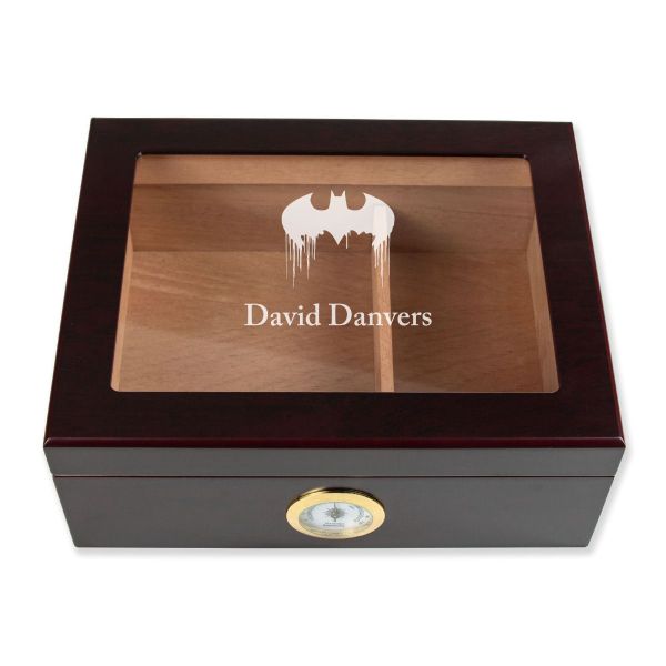 Personalized Cigar Humidor - Engraved Batman Blood Dripping Logo Design - Man Cave Gift Ideas - Gifts For Him
