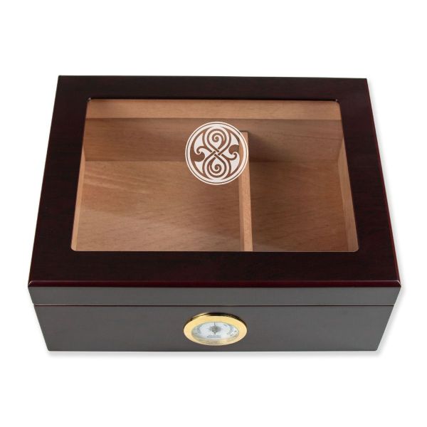 Personalized Cigar Humidor - Engraved Doctor Who Time Lord Symbol Logo Design - Man Cave Gift Ideas - Gifts For Him