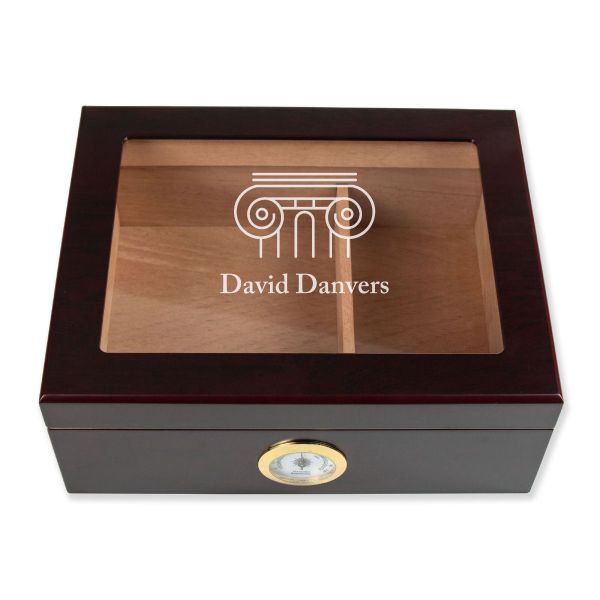 Personalized Cigar Humidor - Greek Column Logo Design - Man Cave Gift Ideas - Gifts For Him