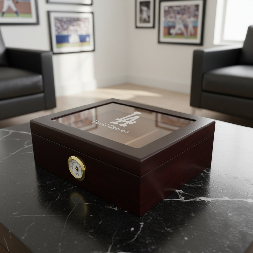 Personalized Cigar Humidor - Engraved Los Angeles Dodgers Baseball Team Logo Design