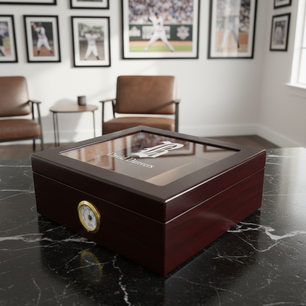 Personalized Cigar Humidor - Engraved Vintage Brooklyn Dodgers Baseball Team Logo Design