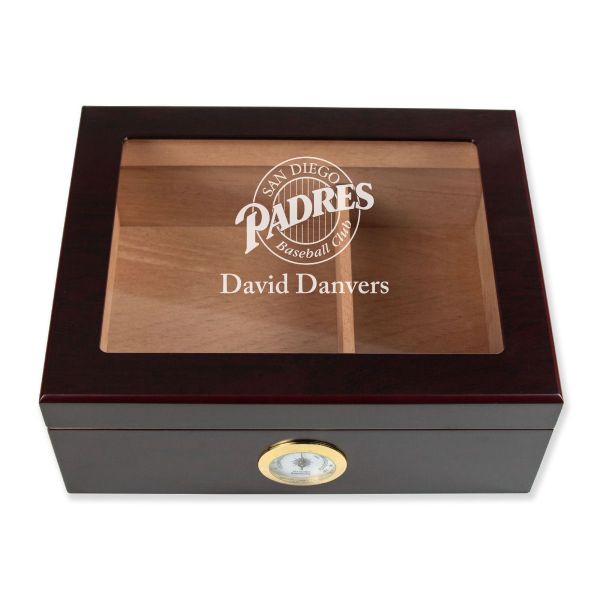 Personalized Cigar Humidor - Engraved San Diego Padres Baseball Team Logo Design