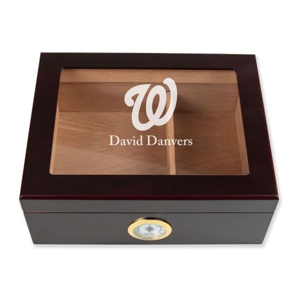 Personalized Cigar Humidor - Engraved Washington Nationals Baseball Team Logo Design