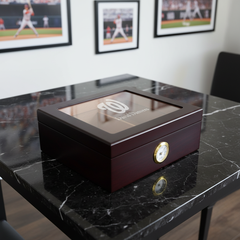 Personalized Cigar Humidor - Engraved Washington Nationals Baseball Team Logo Design