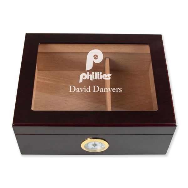 Personalized Cigar Humidor - Engraved Philadelphia Phillies Baseball Team Logo Design