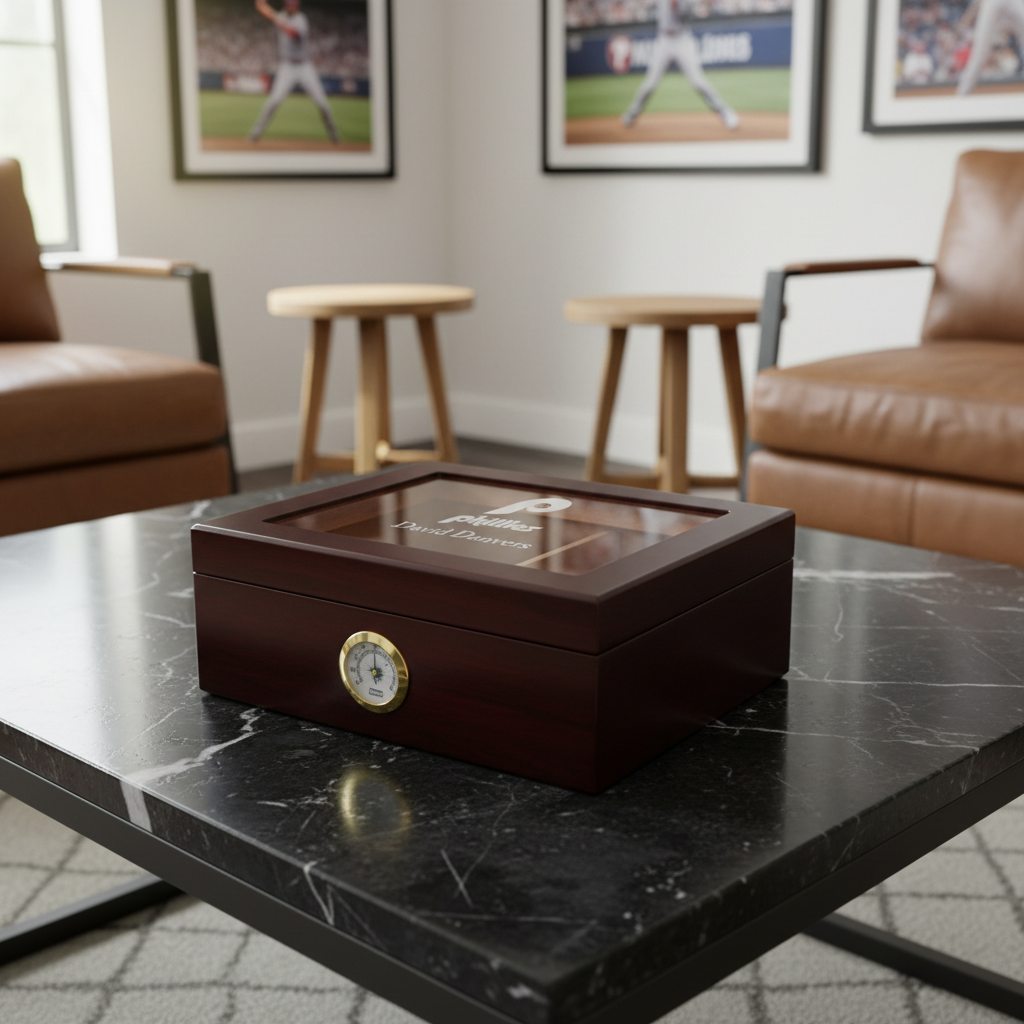 Personalized Cigar Humidor - Engraved Philadelphia Phillies Baseball Team Logo Design