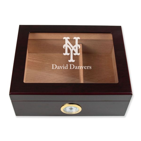 Personalized Cigar Humidor - Engraved NY Mets Baseball Team Logo Design