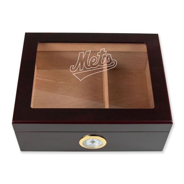 Personalized Cigar Humidor - Engraved NY Mets Baseball Team Logo Design