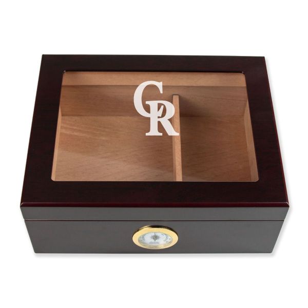 Personalized Cigar Humidor - Engraved Colorado Rockies Baseball Team Logo Design