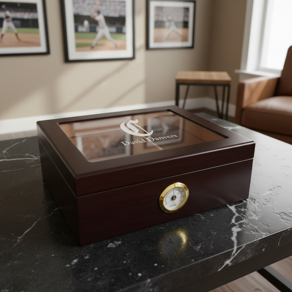 Personalized Cigar Humidor - Engraved Cincinnati Reds Vintage C Baseball Team Logo Design