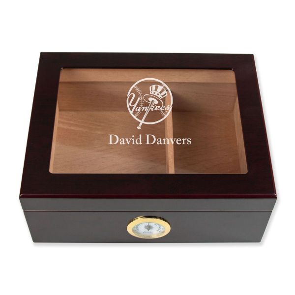 Personalized Cigar Humidor - Engraved New York Yankees Baseball Team Logo Design