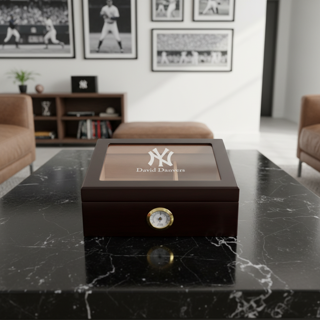 Personalized Cigar Humidor - Engraved NY Yankees Baseball Team Logo Design