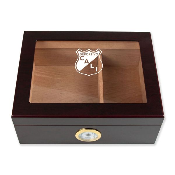Personalized Cigar Humidor - Engraved Deportivo Cali Logo Design - Man Cave Gift Ideas - Gifts For Him
