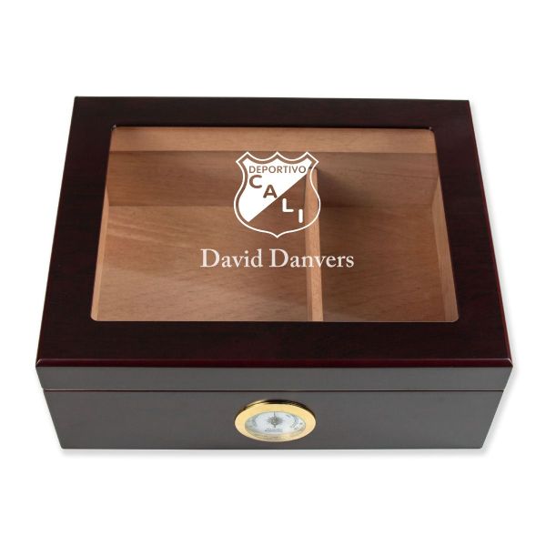 Personalized Cigar Humidor - Engraved Deportivo Cali Logo Design - Man Cave Gift Ideas - Gifts For Him