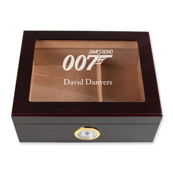 Personalized Cigar Humidor - Engraved 007 James Bond Logo Design - Man Cave Gift Ideas - Gifts For Him