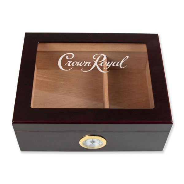 Personalized Cigar Humidor - Engraved Crown Royal Logo Design - Man Cave Gift Ideas - Gifts For Him