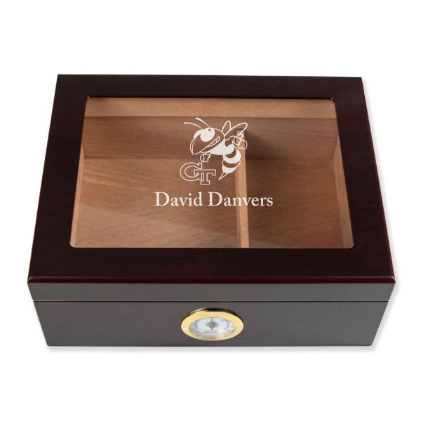 Personalized Cigar Humidor - Engraved Georgia Tech Yellow Jackets Team Logo Design