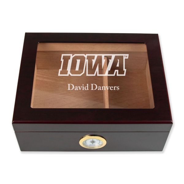 Personalized Cigar Humidor - Engraved Iowa Hawkeyes Team Logo Design