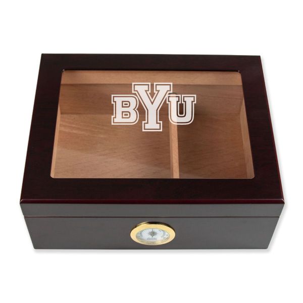 Personalized Cigar Humidor - Engraved BYU Brigham Young Cougars Team Logo Design