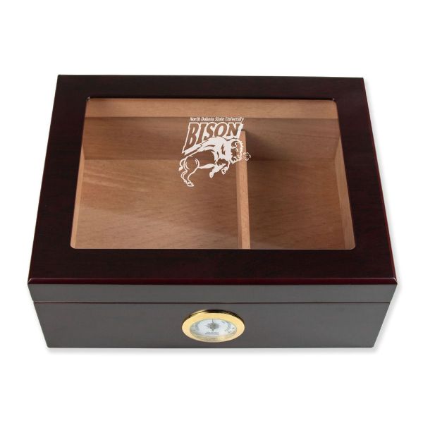 Personalized Cigar Humidor - Engraved North Dakota Bison Team Logo Design