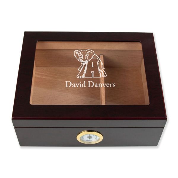 Personalized Cigar Humidor - Engraved Alabama Elephant Team Logo Design