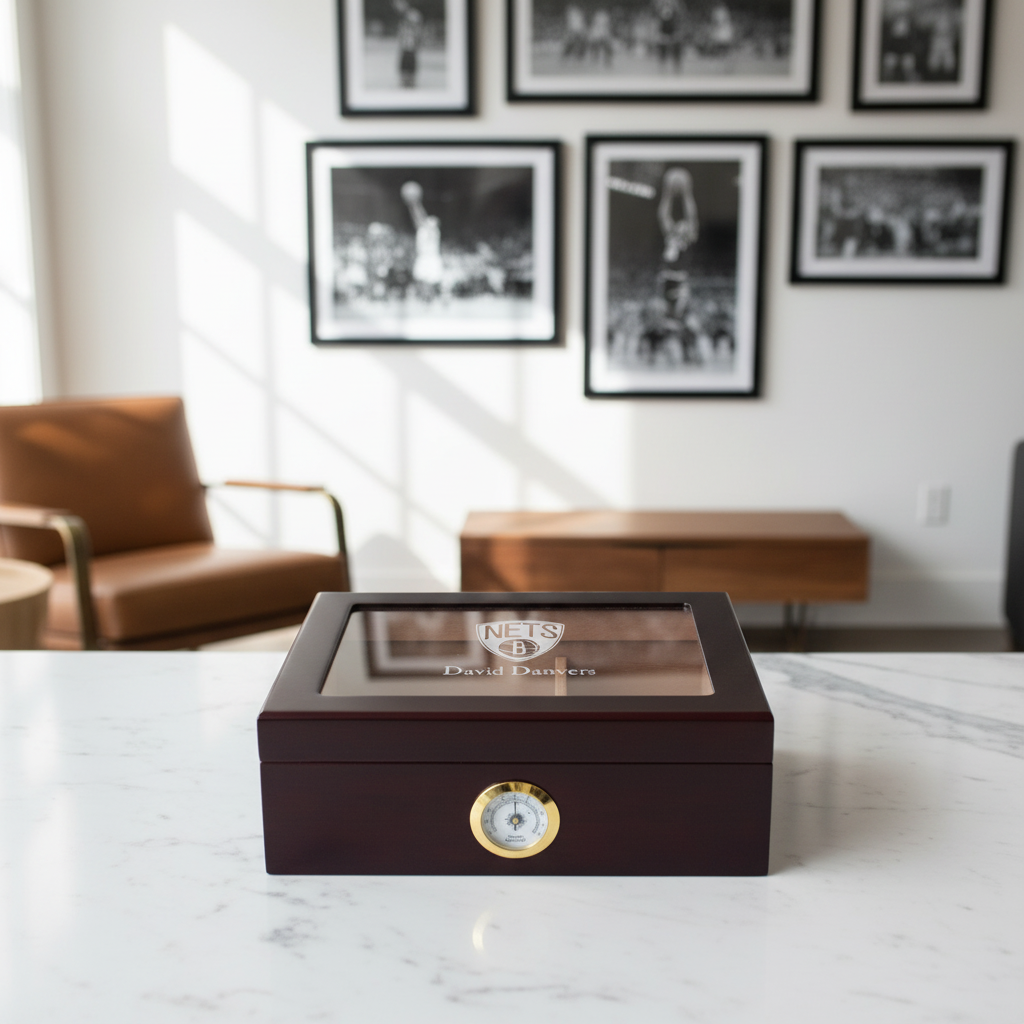 Personalized Cigar Humidor - Engraved Brooklyn Nets Basketball Team Logo Design
