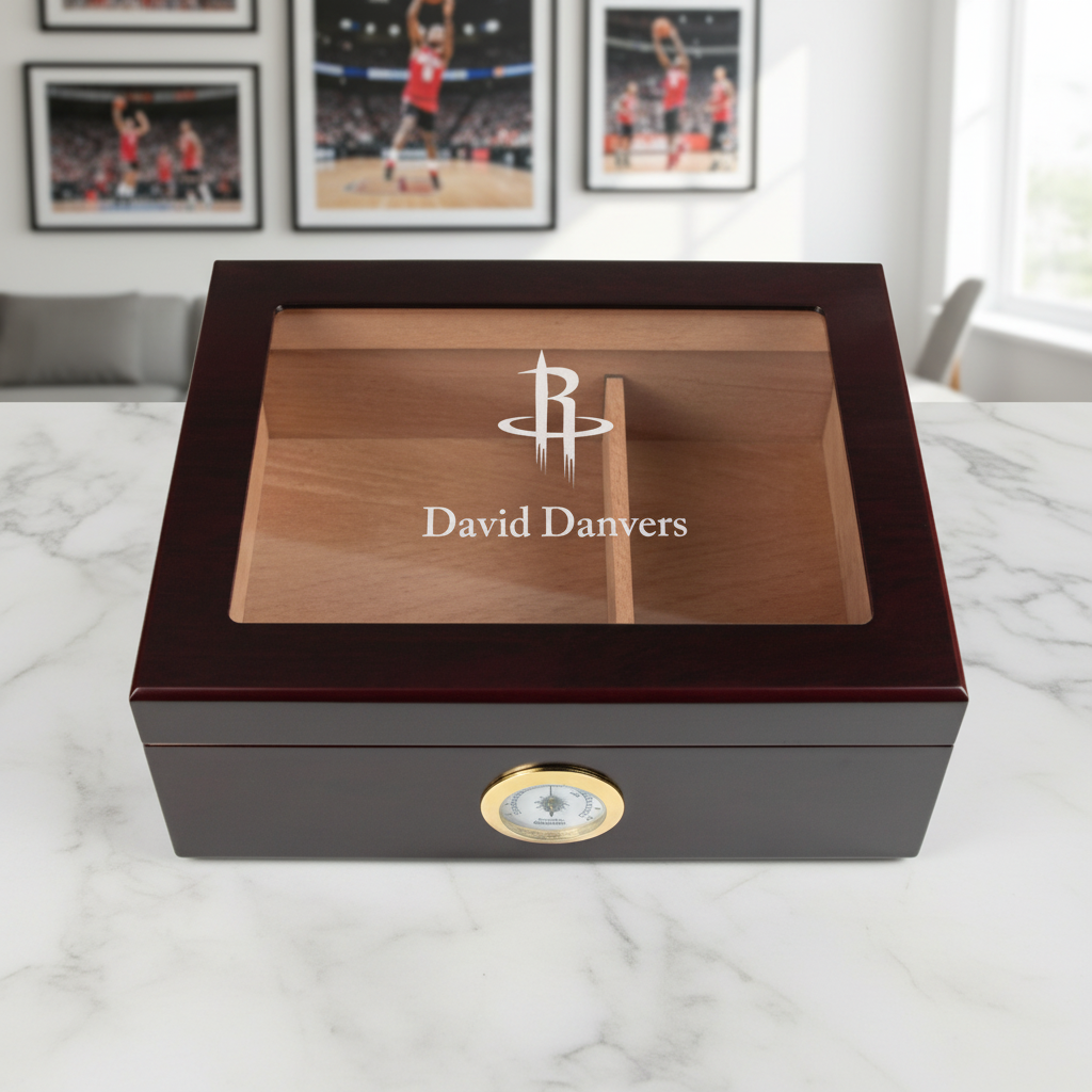 Personalized Cigar Humidor - Engraved Houston Rockets Basketball Team Logo Design