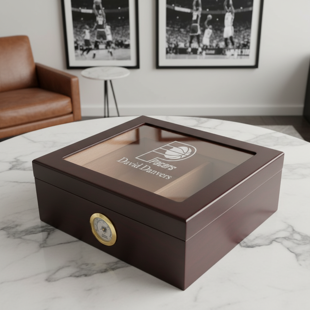 Personalized Cigar Humidor - Engraved Indiana Pacers Basketball Team Logo Design