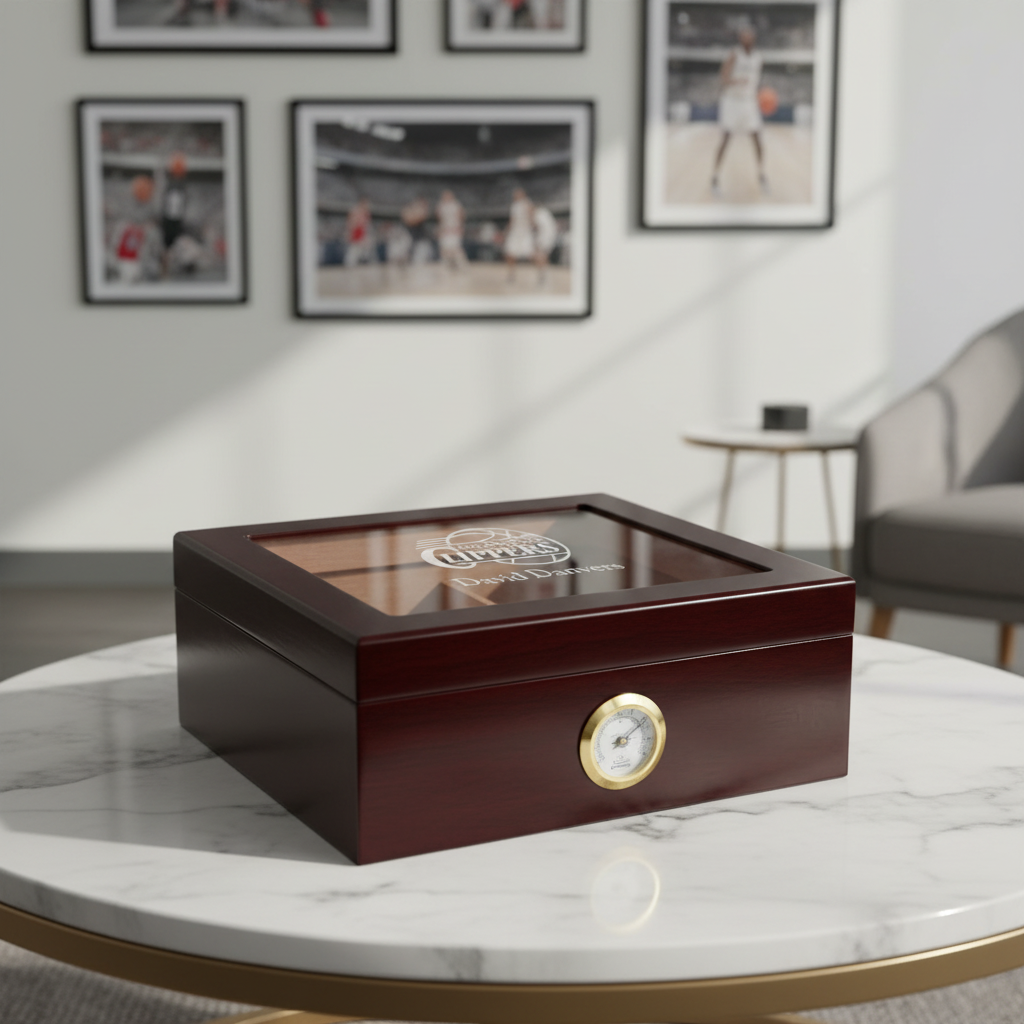 Personalized Cigar Humidor - Engraved Los Angeles Clippers Basketball Team Logo Design