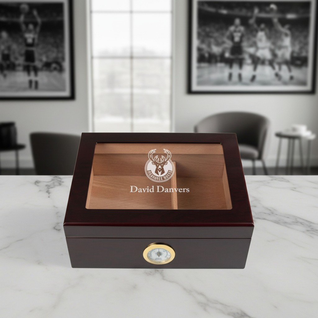 Personalized Cigar Humidor - Engraved Milwaukee Bucks Basketball Team Logo Design