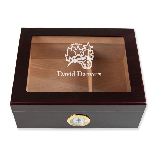 Personalized Cigar Humidor - Engraved Orlando Magic Basketball Team Logo Design