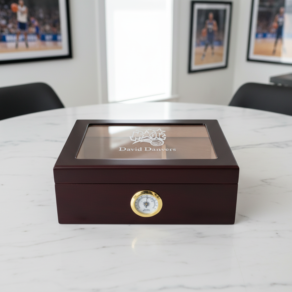 Personalized Cigar Humidor - Engraved Orlando Magic Basketball Team Logo Design