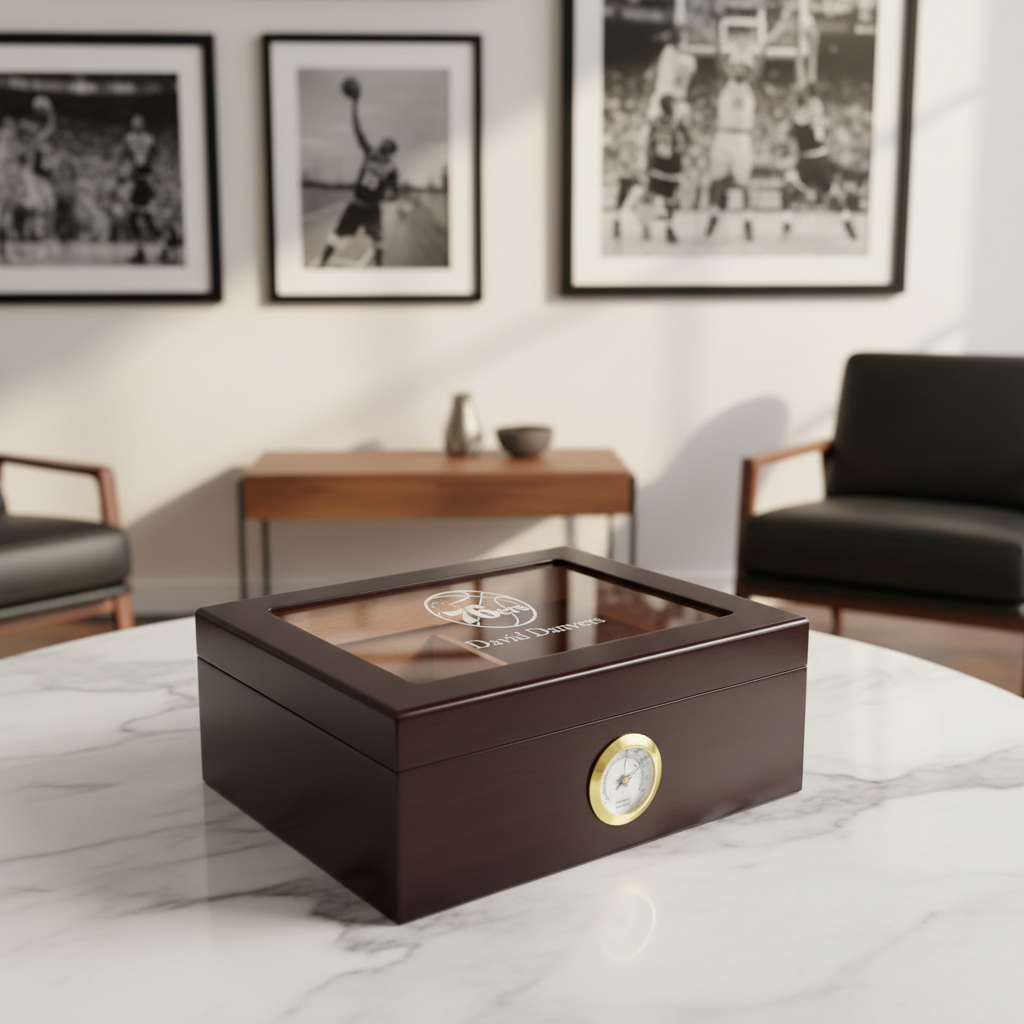 Personalized Cigar Humidor - Engraved Philadelphia 76ers Basketball Team Logo Design
