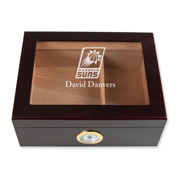 Personalized Cigar Humidor - Engraved Phoenix Suns Basketball Team Logo Design