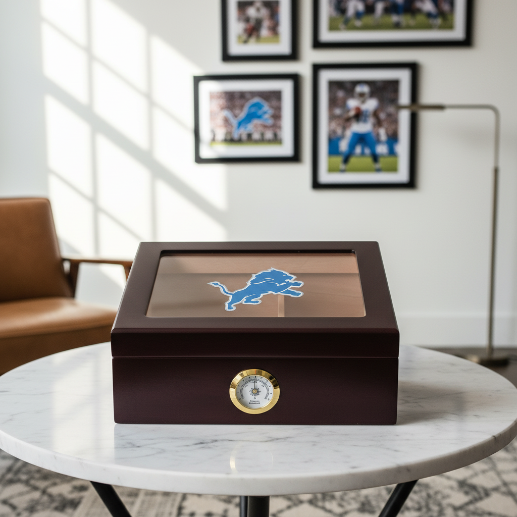 Detroit Lions Football Full Color Team Logo - Cigar Humidor