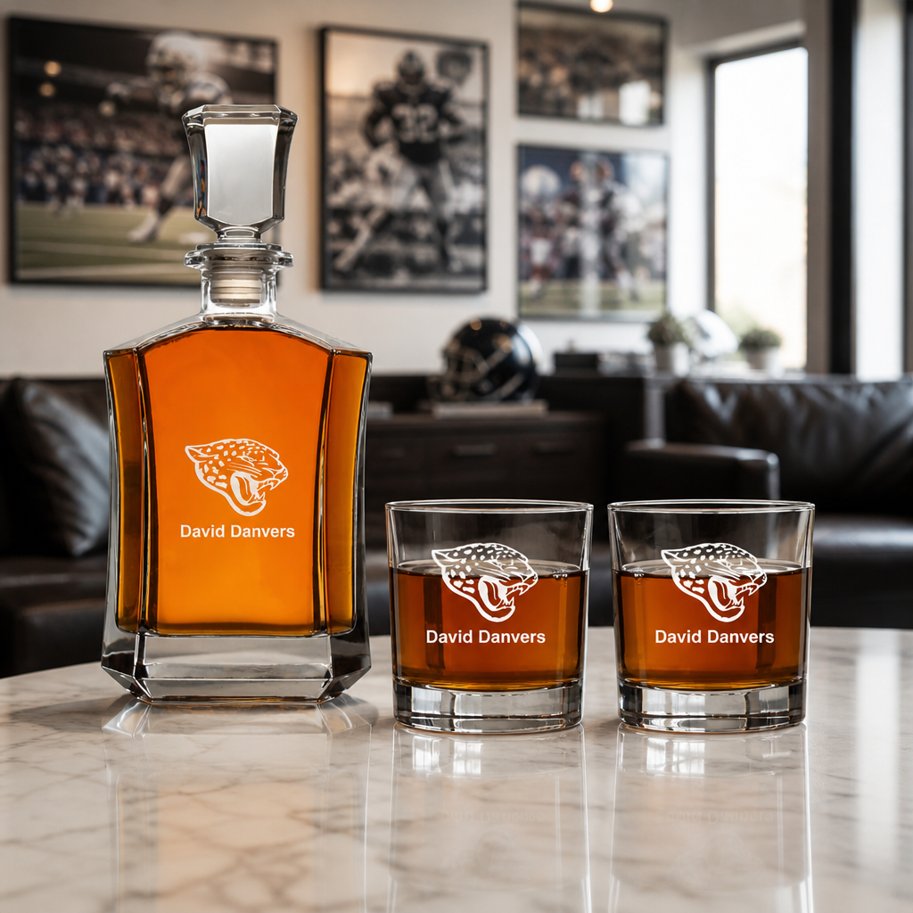 Jacksonville Jaguars Decanter Gift Set - Football Fanatic Gift Ideas - Crown Classic Personalized Whiskey Decanter Set