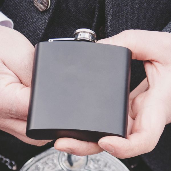 Personalized 6oz Matte Black Powder Coated Stainless Steel FSK602 Custom Engraved Kappa Alpha
